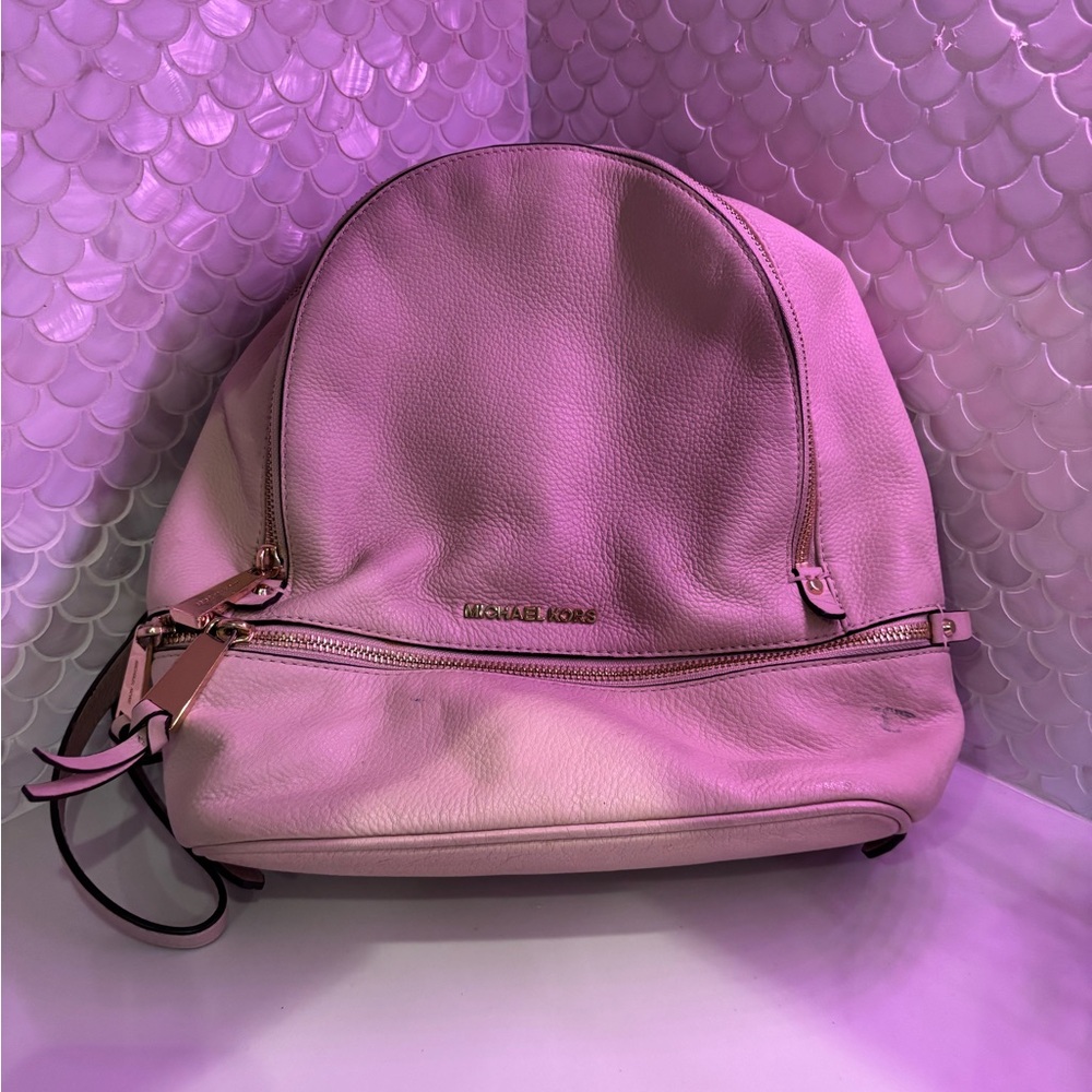 Michael Kors Pink Leather Backpack with Gold Hardware